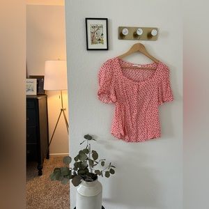 Pink and red floral blouse - size: xs